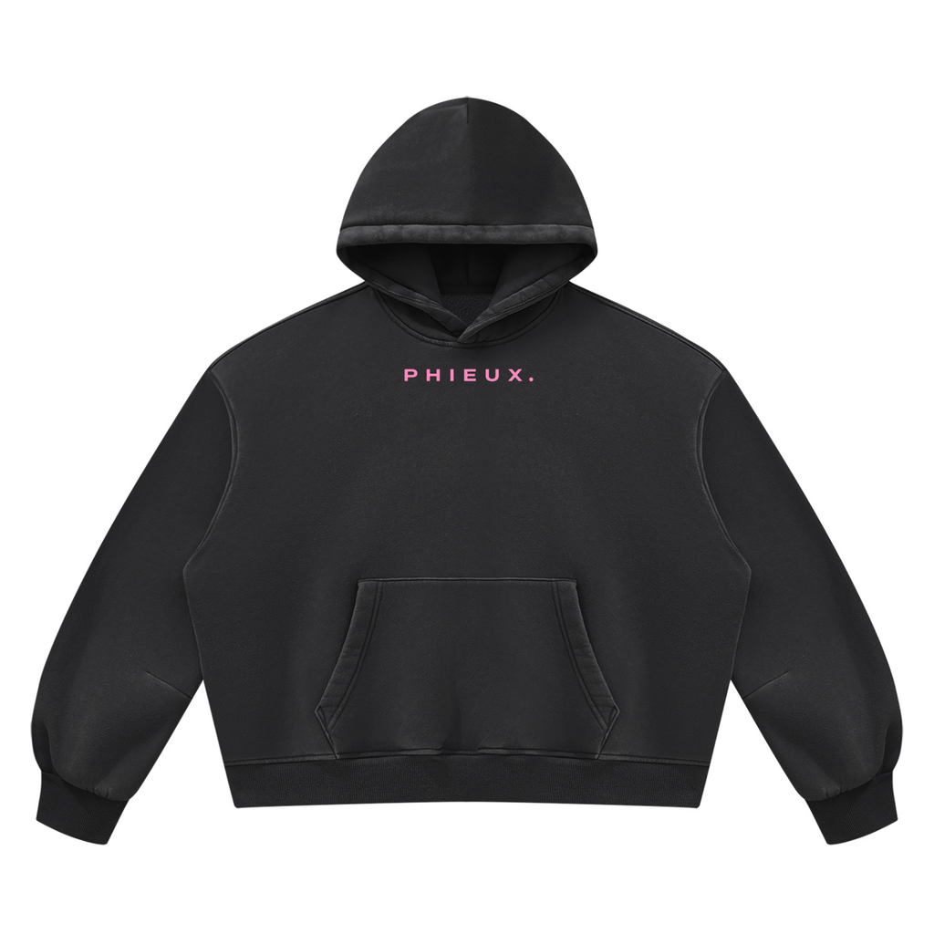 Black PHIEUX Vintage Wash Fleece Hoodie